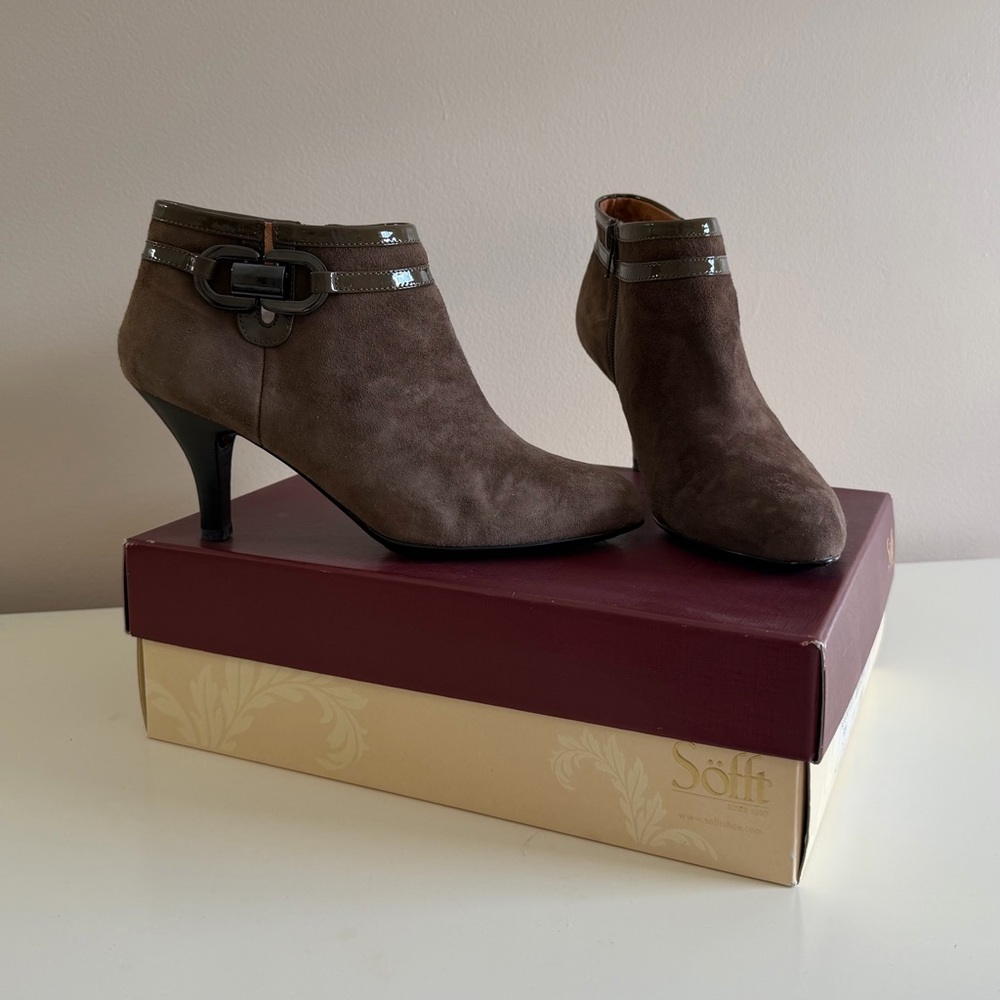 Suede Soft Brown Heeled Ankle Boots